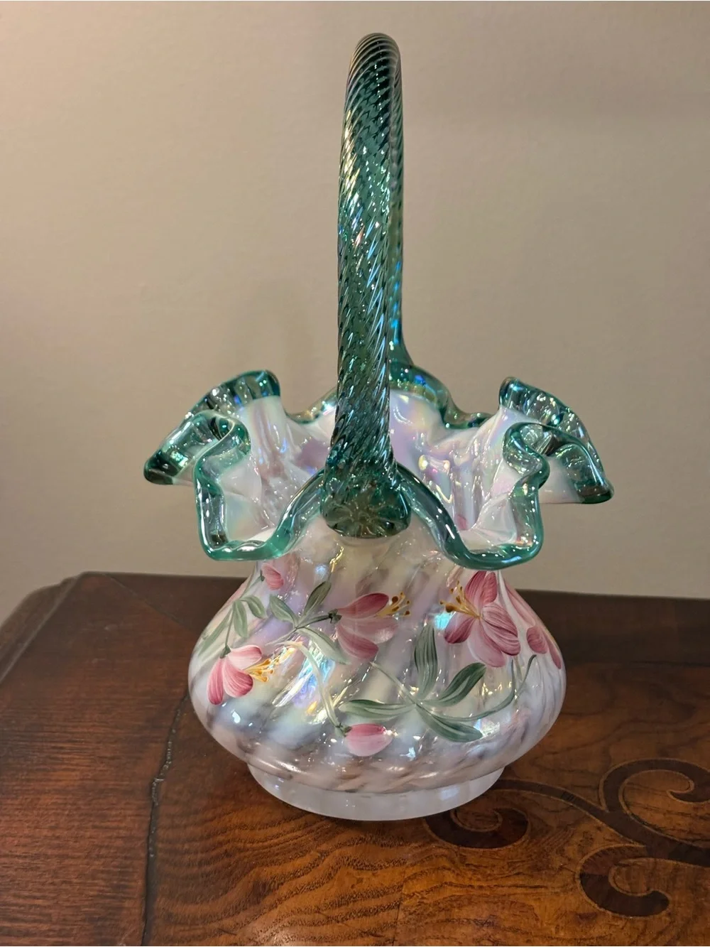 Fenton Iridescent Glass Basket